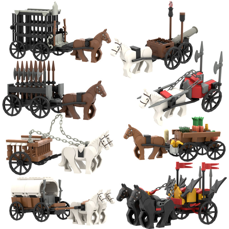 Building Blocks MOC Carriage Medieval Chariot Prison Car Military Weapon Accessories Weapon Assembled Small Particle Scene Model Building Blocks MOC Carriage Medieval Chariot Prison Car Military Weapon Accessories Weapon Assembled Small Particle Scene Model