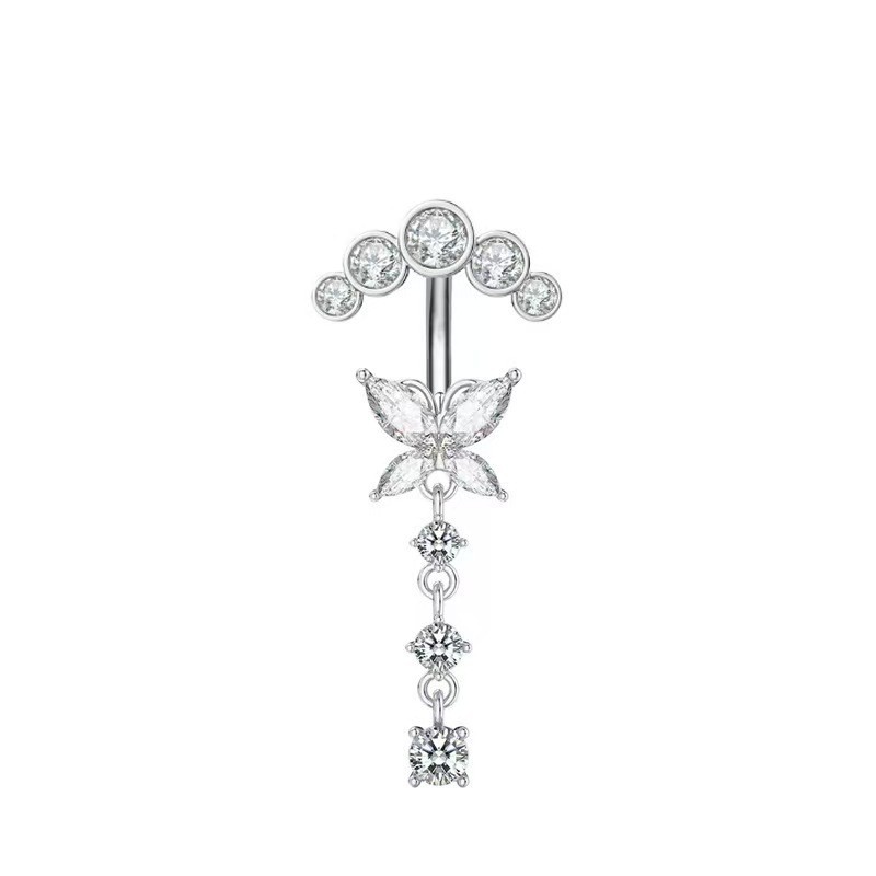Love Heart White Gold Tone Belly Button Ring Surgical Steel Navel Piercing Jewelry detail image 9