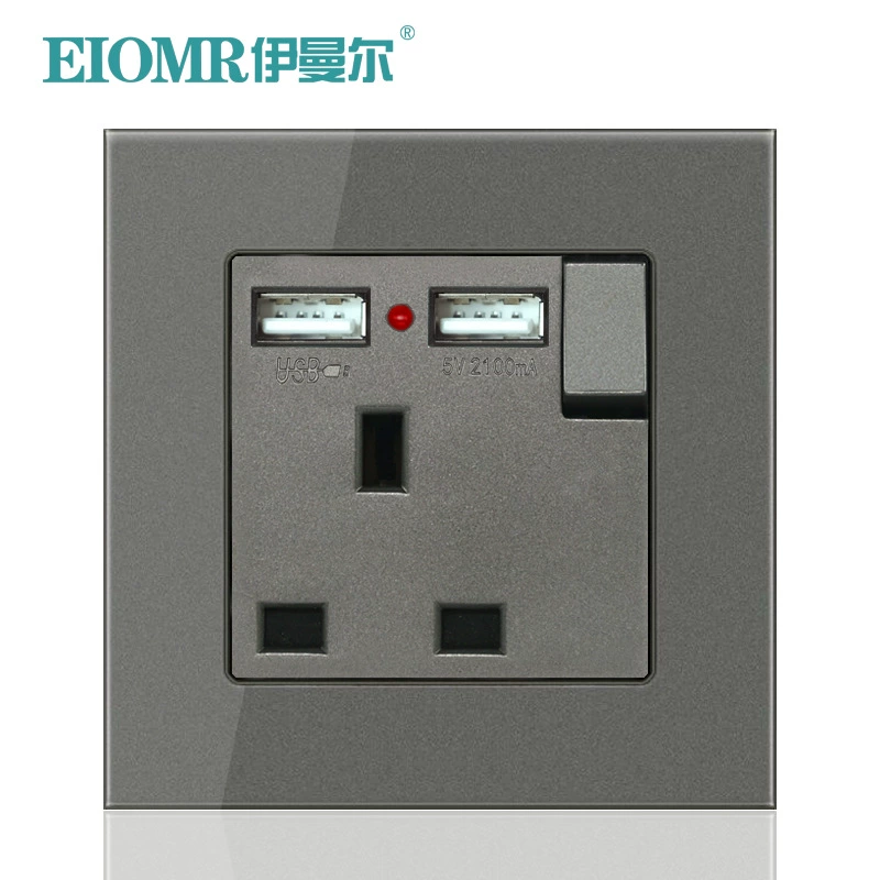 Тип 86/146, один открытый 13А, двойной USB, для Гонконга и Сингапура, британский стиль, лицевая панель для зарядки