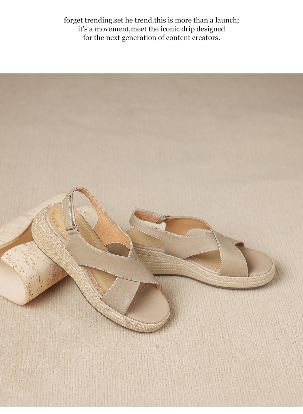 Sandal nữ quai chữ V đế dày mũi tròn hở ngón chân — màu trắng ngà chi tiết 20