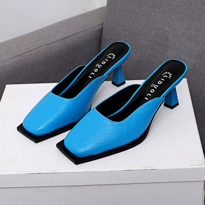 Весна-лето 2025, новые модные повседневные женские туфли на высоком каблуке, квадратный носок, полусандалии, кросс-граничная торговля