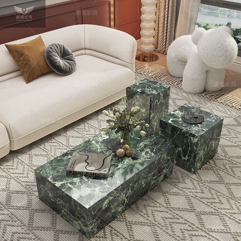 Mesa de centro de losa de roca de alta calidad de lujo ligero francés, puerta de entrada, sala de estar, hogar, apartamento pequeño, mesa de centro rectangular, combinación de mesa lateral