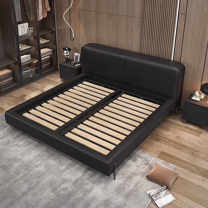 Italiano minimalista gran vaca negro cama de cuero completo de gama alta cama de boda dormitorio principal diseñador de 1,8 m cama doble bolsa de noche image 6