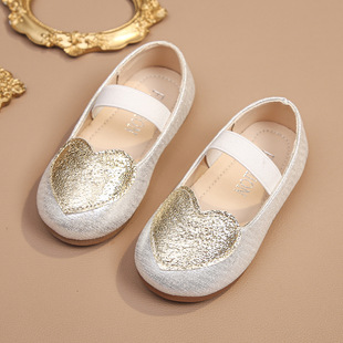 Cross-border foreign trade girls' patent leather glossy closed toe flat shoes 2024 New elastic band Love Peach heart girls' shoes