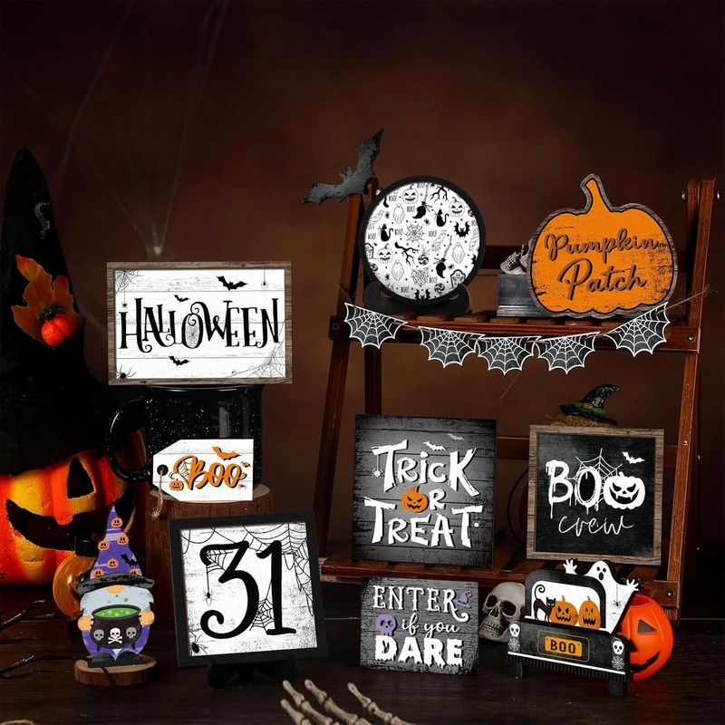 16個のハロウィンレイヤードトレイデコレーションセットゴーストハロウィンウッドサインパンプキンノームハロウィン|undefined