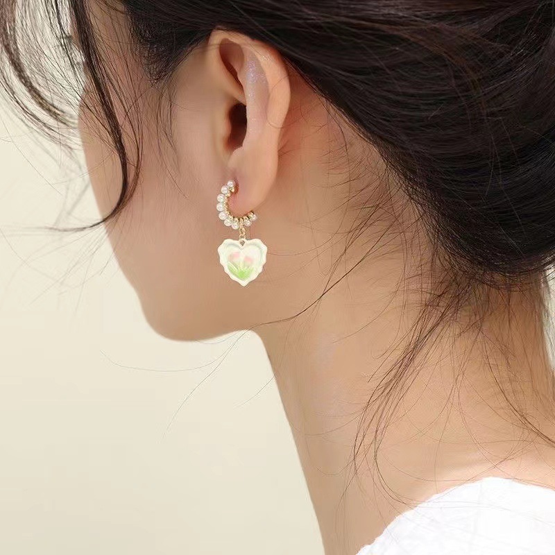 Heart Shape, Flower Pattern Women's Gender 1 Pair Sweet Heart Shape Flower Enamel Inlay Alloy Artificial Pearls Drop Earrings
