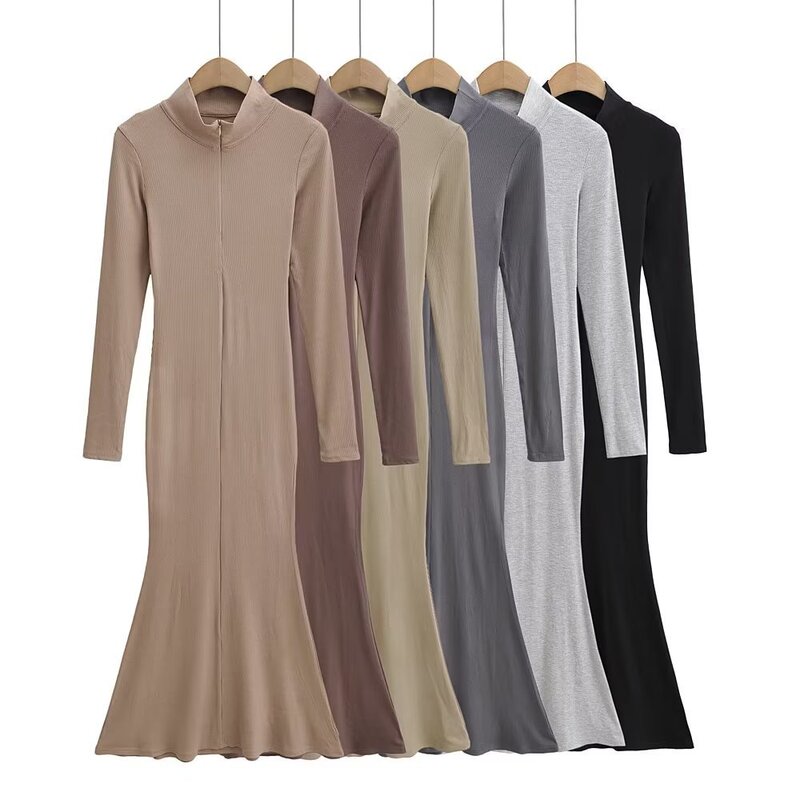 2022 Early Autumn New ins Sexy Slim-Fit Long Hip Dress European and American Women's Long Sleeve High Collar Fishtail Dress
