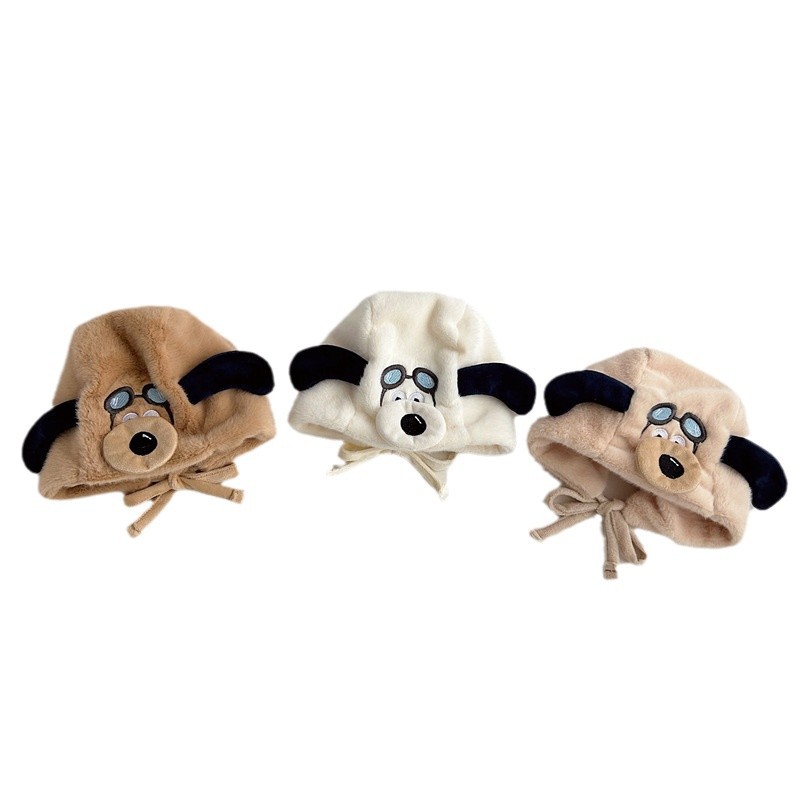 Bebé sombrero de peluche invierno caliente más peluche grueso sombrero protector de orejas lindo perro volador para niños y niñas correa sombrero frío