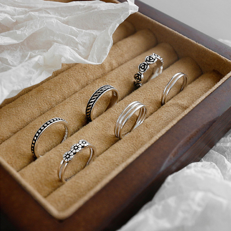 Korean Style S925 Sterling Silver Vintage Retro Ring Set Of Six_voghion.com