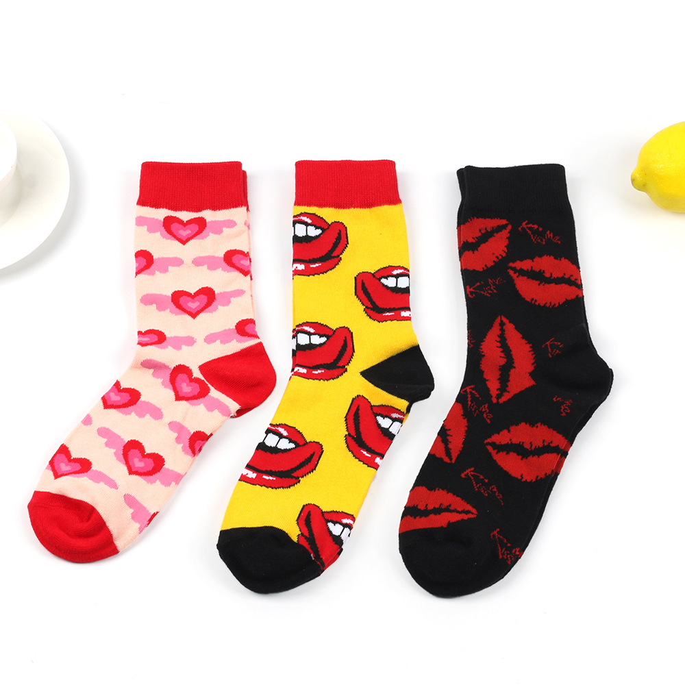 60g Weight Socks Classification Socks Lingerie Type Cotton Fabric Type Stretchy Elasticity A Pair Quantity Daily Occasion Comfort Function Valentine'S Day Festival Lips, Heart Shape Pattern All Seasons Season Unisex Gender Simple Style Style Simple Style Unisex Lips Heart Shape Cotton Crew Socks A Pair 14
