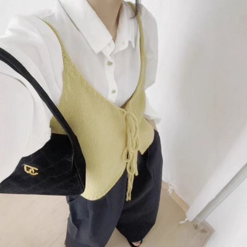 正反两穿绑带针织背心女2025秋季新款休闲吊带韩版甜美风开衫马甲|undefined
