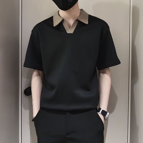 Selected High-End Men's Summer Trend Brand Pimp Style Splicing V-Neck 2024 New Arrival Men's Summer Half-Sleeve Polo Shirt