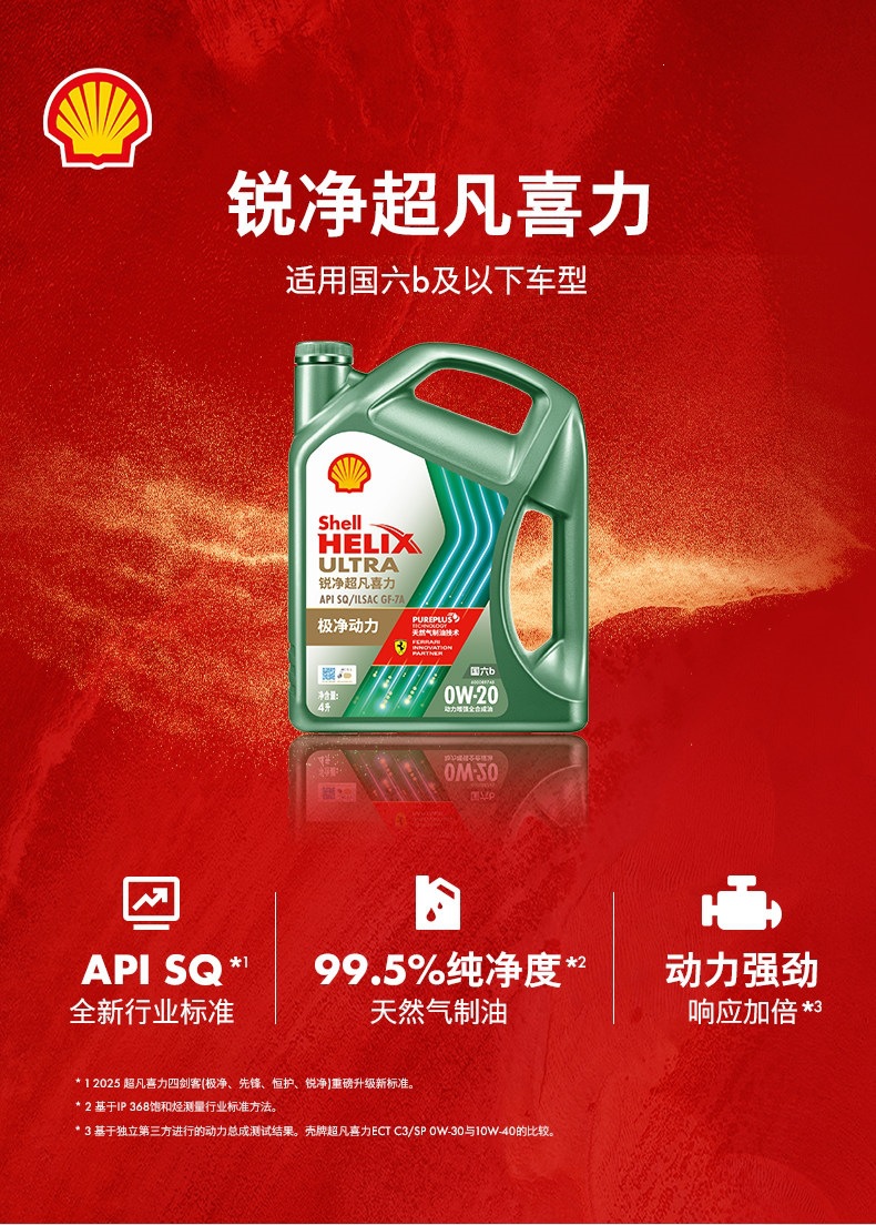Shell Helix Ultra 0W-20 Fully Synthetic Lubricant Car Maintenance Oil Sq Grade National Vi 1L/4L