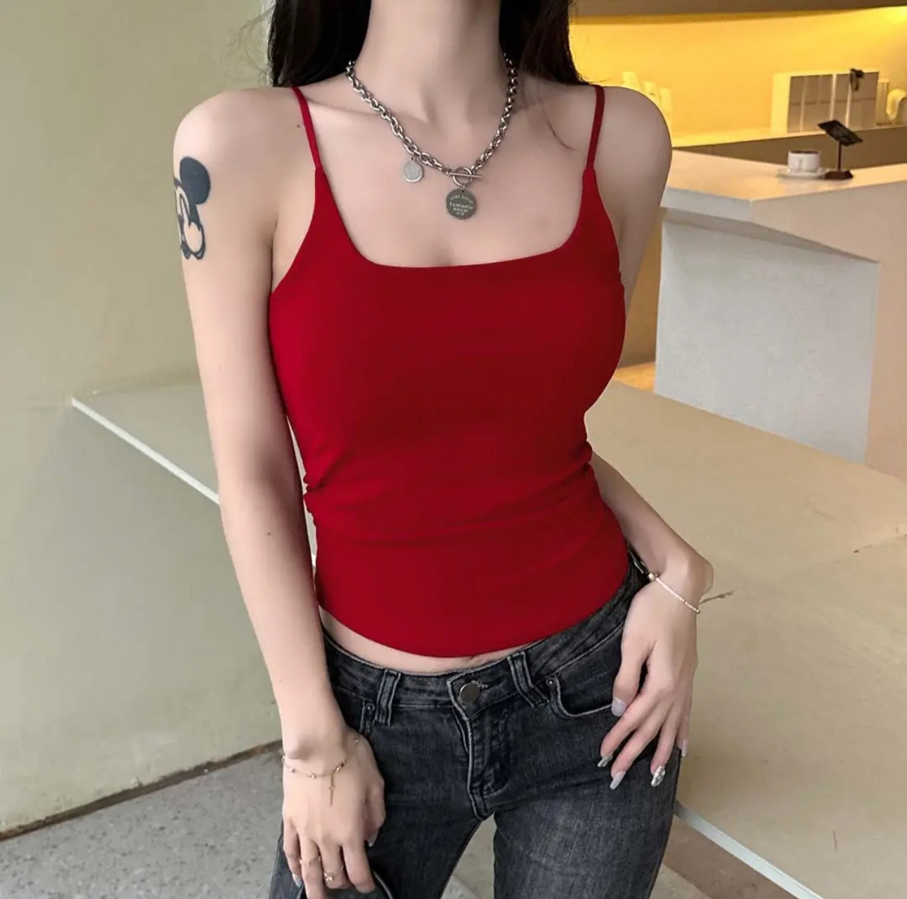 Pure Desire Hot Girl Pleated Camisole Women's Vest with Chest Pad Outer Wear Inner Slim-fit Slimming Beautiful Back Base Top Women