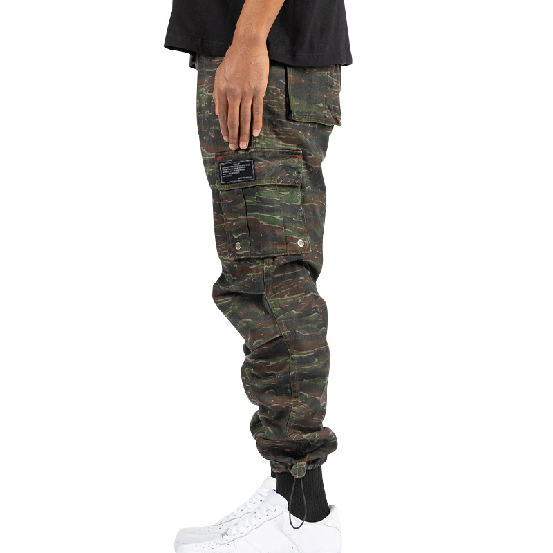 Herrenbekleidung Gewebte Stoffhose mit Kordelzug und mehreren Taschen, einfarbig, lässige Arbeitshose_voghion.com