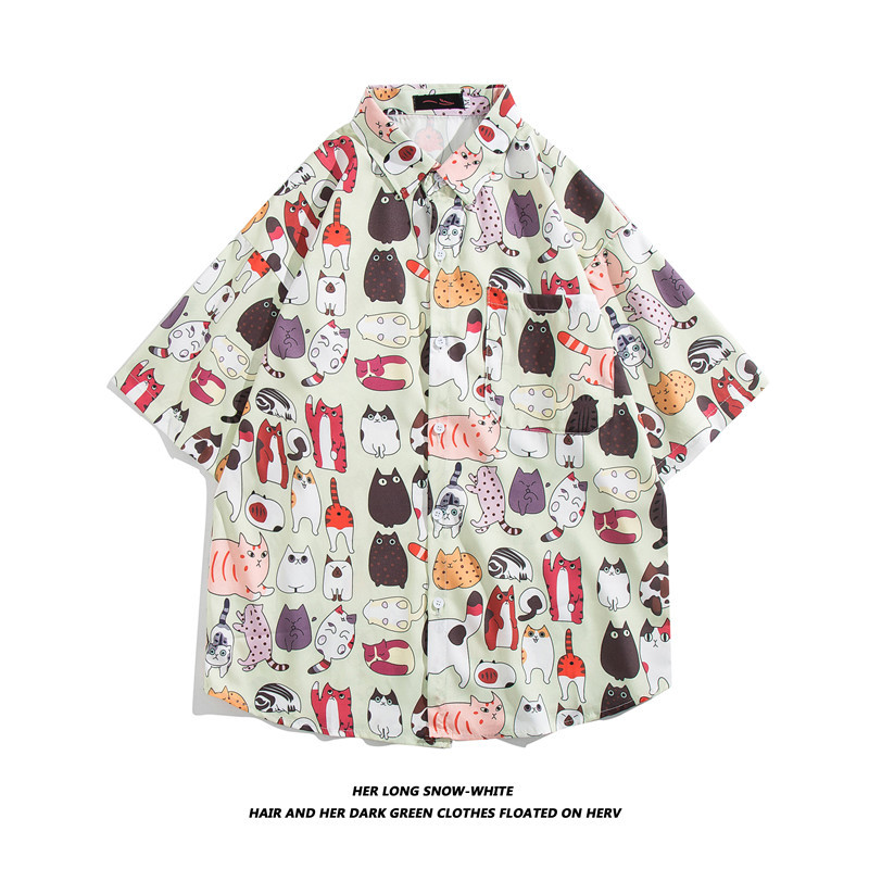 Men's Thai Hawaiian Floral Shirt Short Sleeved Island Style Thin Loose Fit Beach Vacation Top Jacket_viptrois.com