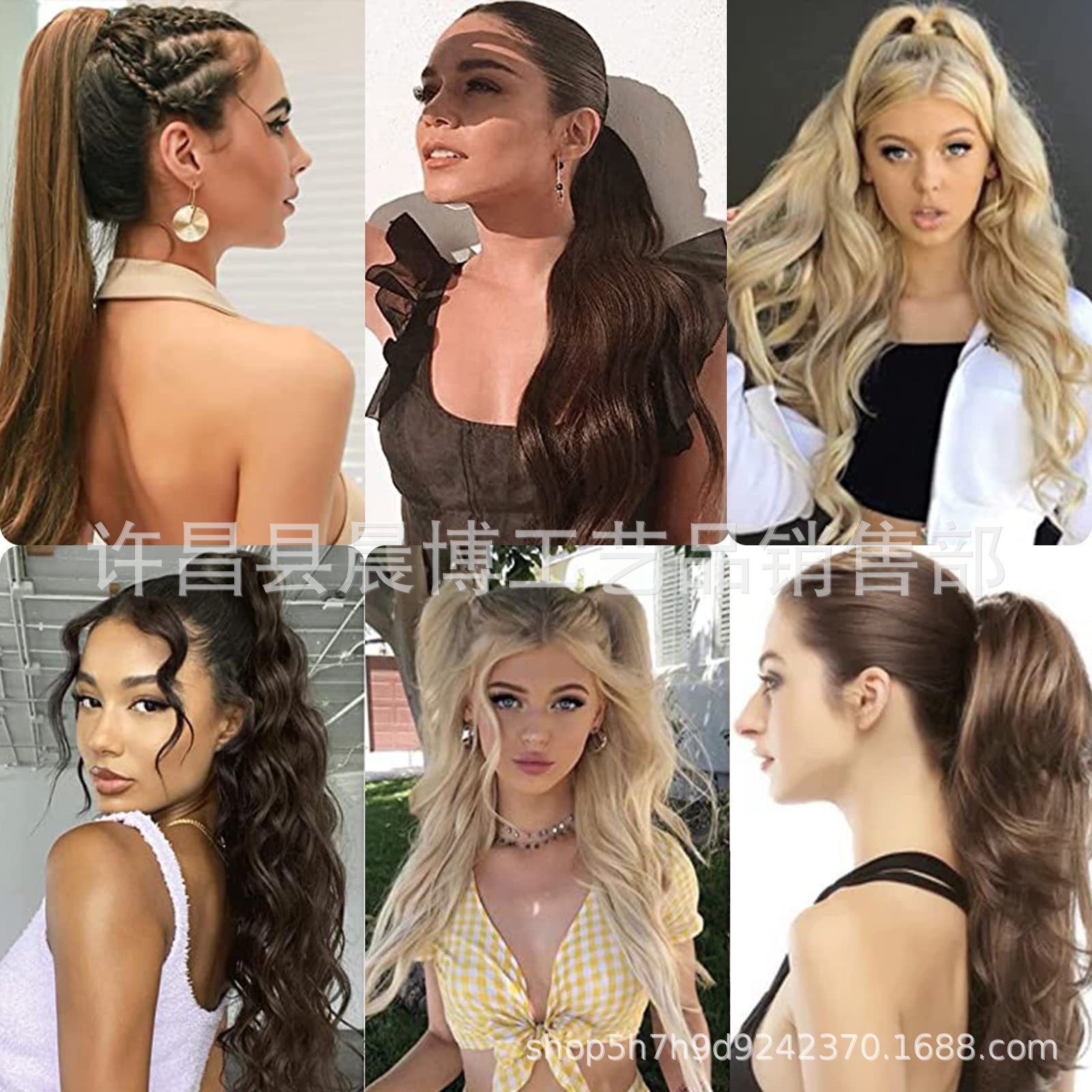 Comercio exterior transfronterizo europeo y americano fibra química peluca 32in gran pelo Cola de Caballo abrigo extensión del pelo peluca caliente