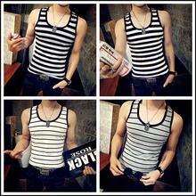 背心男潮牌夏季纯工字运动无袖T恤跨栏紧身坎肩条纹修身型健身