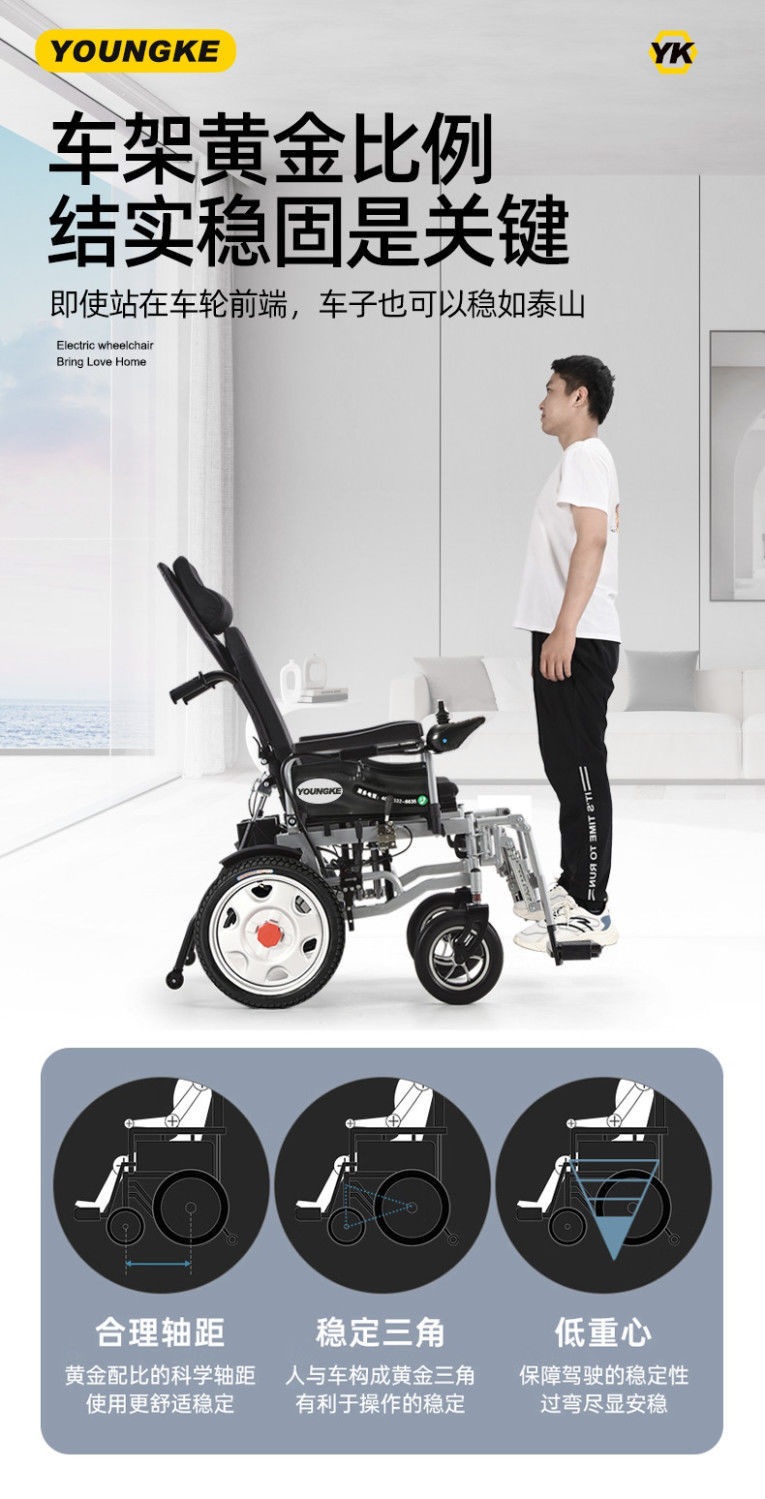 Yanko electric wheelchair is lightweight and foldable, suitable for elderly and disabled people, a smart, fully automatic four-wheel mobility vehicle for seniors