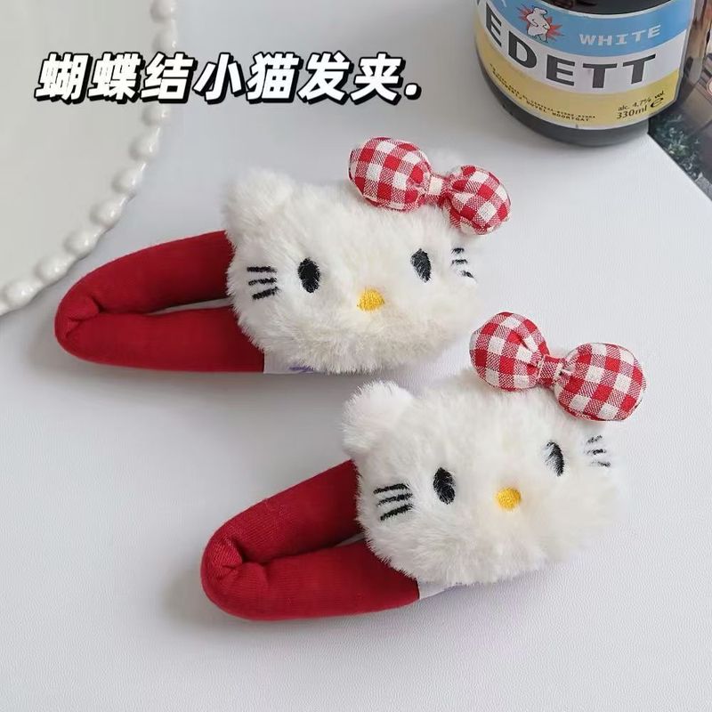 可爱毛绒猫咪甜美安可拉红系蝴蝶结发夹少女刘海卡通BB发饰少女|undefined