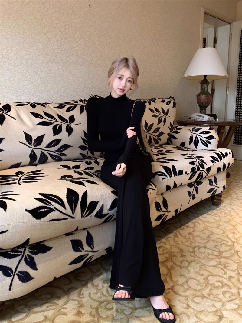 Spice Girl Shows Body Half Turtleneck Bottom Hip Dress Female Sexy Slim Burgundy Thin Fishtail Long Skirt_ecoleips.com