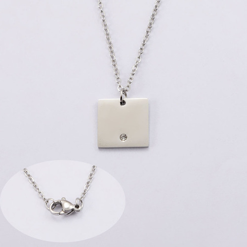 Minimalist fashionable mirror-polished stainless steel necklace pendant geometric round with diamonds laser logo pendant