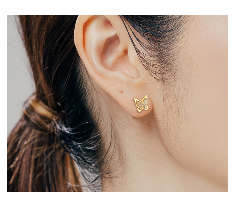 Sweet Butterfly Sterling Silver Plating Zircon Ear Studs 1 Pair