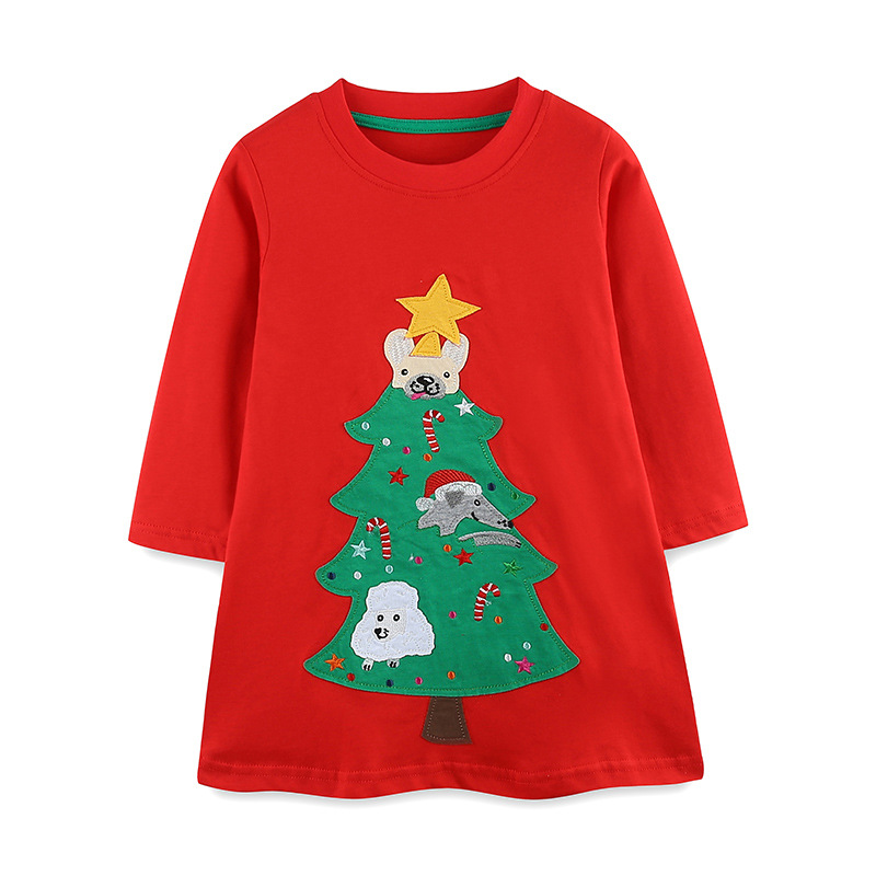 Vestido de niña de estilo europeo y americano de otoño nuevos productos Navidad bordado vestido de princesa de niños de algodón de punto vestido de niños