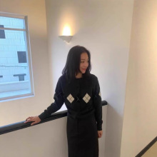 C2025秋季新韩国东大门not*ing written圆领毛衣菱格针织开衫女