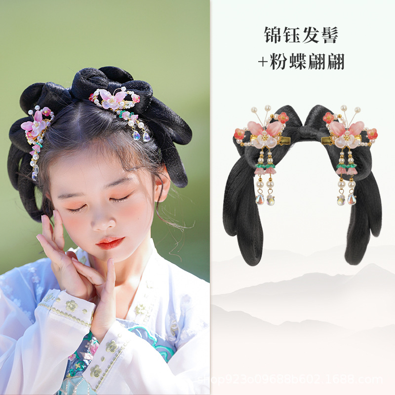 진유 헤어 롤빵 핑크 나비 우아한 헤어 액세서리 쌍