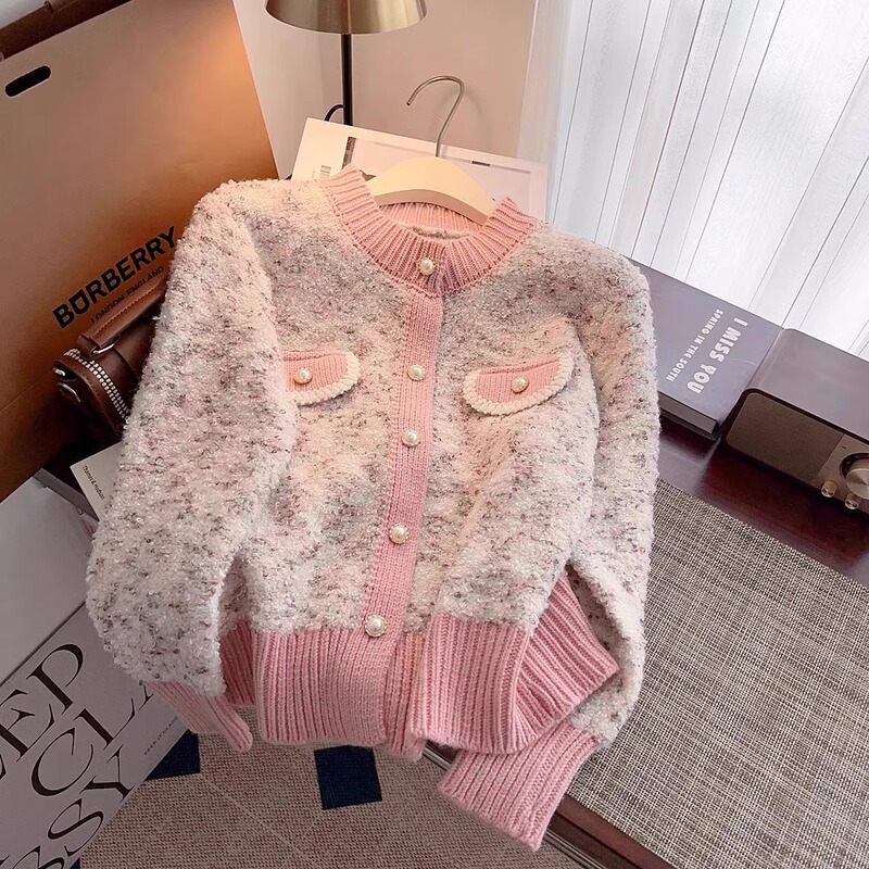 Counter Withdraws Big Brand Foreign Trade Women's Small Fragrant Style Contrast Color Sweater Jacket Women's Spring and Autumn Thickened Gentle Knitted Cardigan