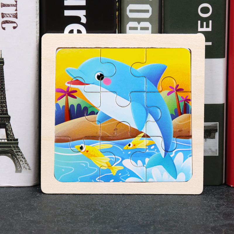 Puzzle pequeño plano de madera de 9 piezas Animal Ocean Traffic Kindergarten Educación temprana Juguetes educativos Puzzle simple de entrada