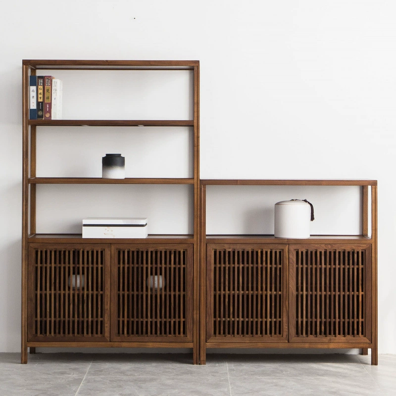 Новый китайский стиль, полка Bogu из цельного дерева, книжный шкаф, низкий шкаф, витрина, чайная полка, стеллаж для хранения из черного ореха, мебель в стиле дзен