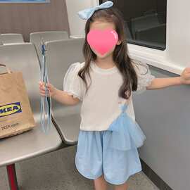 2026新款女童夏季网纱泡泡袖公主T恤儿童立体卡通短袖上衣百搭潮