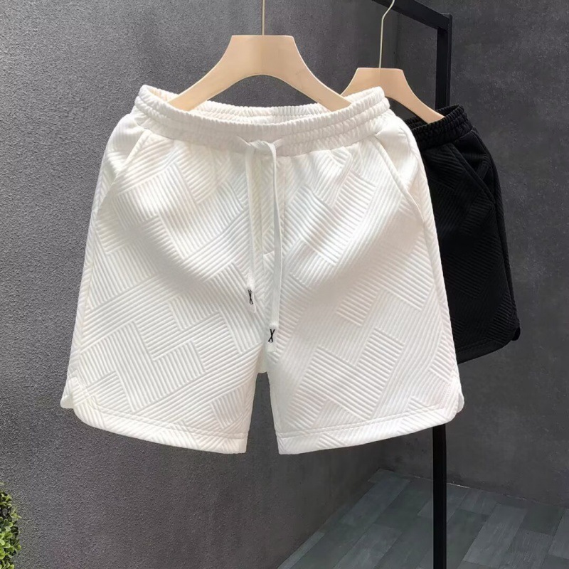 Design Sense Diamond Pattern White Shorts Men's Fashion Brand Handsome Pants Men's Summer Home Outer Wear Half Pants