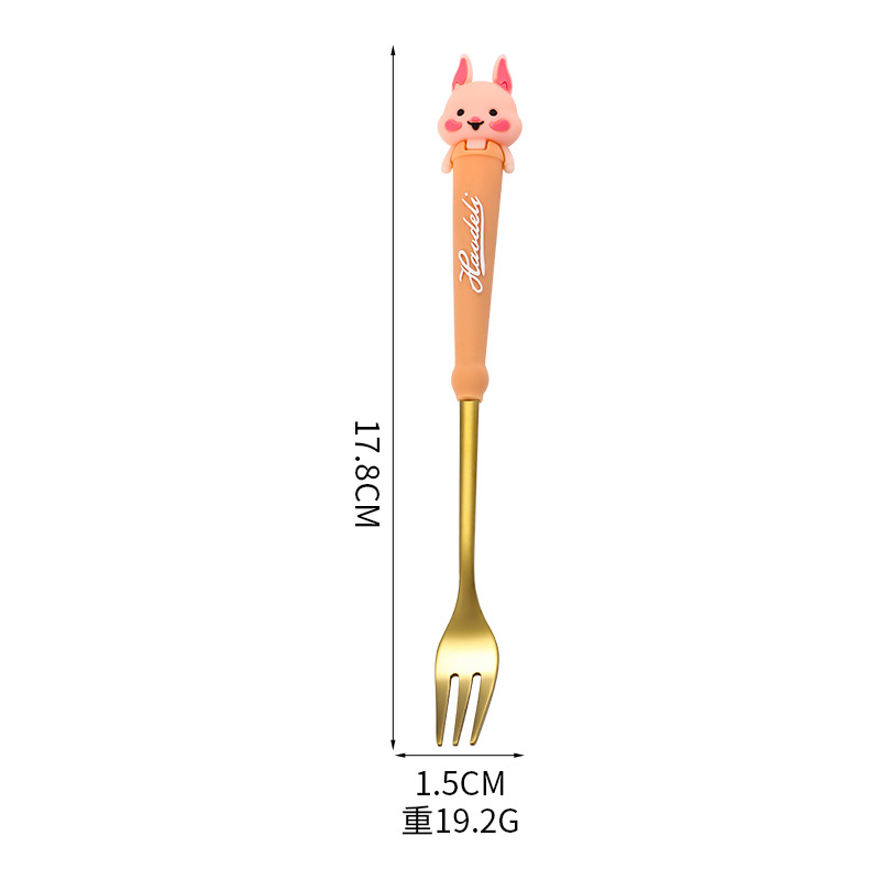 Lindo cuchara Tenedor vajilla traje portátil de dibujos animados de alto aspecto mango largo cuchara pequeña de acero inoxidable conjunto de dos piezas para niños