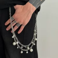 Европейские и американские нишевые металлические брюки с жемчугом, цепочка для мужчин, модные модные мужские джинсы в стиле хип-хоп, персонализированные аксессуары для мужчин