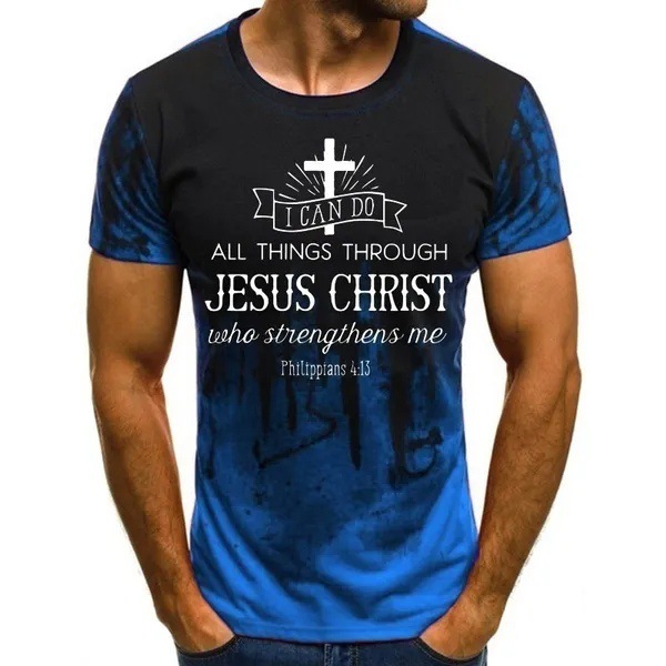 Pascua Jesús gradiente lema 3D impresión verano casual suelto cuello redondo manga corta hombro transpirable camiseta para hombre