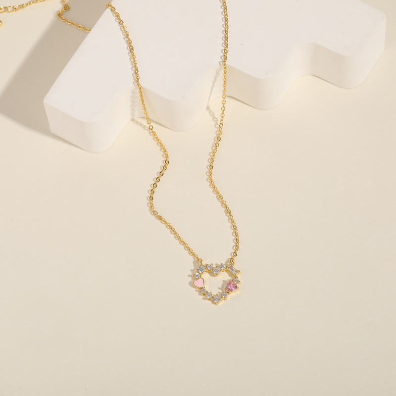12g Weight Zircon Inlay Material Women's Luxurious Heart Copper Zircon Necklace Inlay Copper Necklaces
