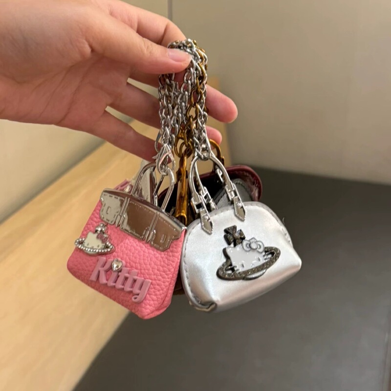 迷你铂金贝壳包包凯蒂猫包包挂饰ins精致风金属链条装饰小包韩国|undefined