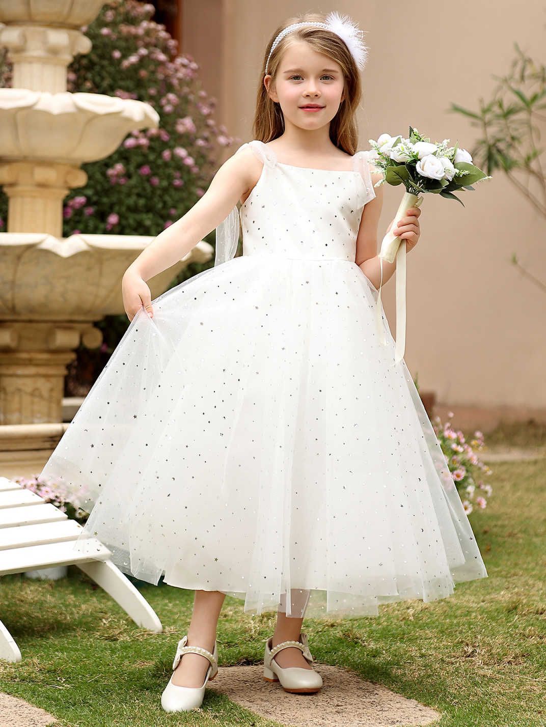 Nuevo vestido de princesa con tirantes para niños de Amazon transfronterizo, vestido de niña de flores, vestido de gasa hinchado, vestido de presentadora de niña
