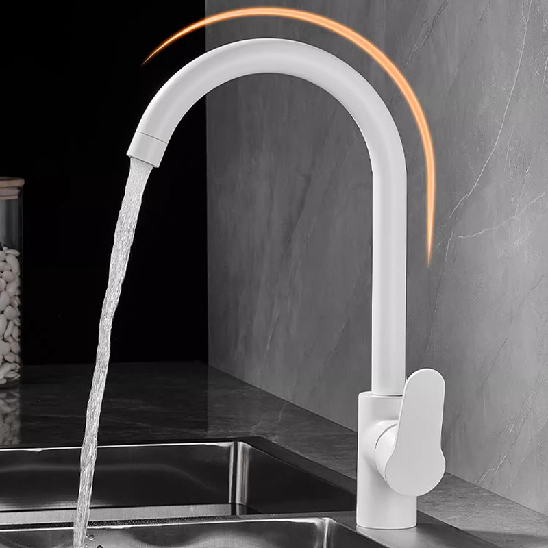 Kitchen Faucet White Hot and Cold Water Wash Basin Sink Rotating Splash-proof Flat Round Tee Big Bay Household Faucet