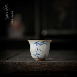 复古手绘茶杯陶瓷品茗杯功夫茶具小茶碗手画竹子闻香杯子一件代发