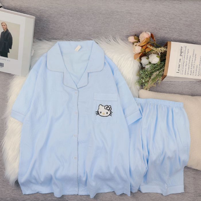 Al por mayor transfronterizo nuevo verano nubes de algodón dibujos animados mangas cortas pantalones cortos pijamas ropa de casa de mujer set ropa de casa de moda