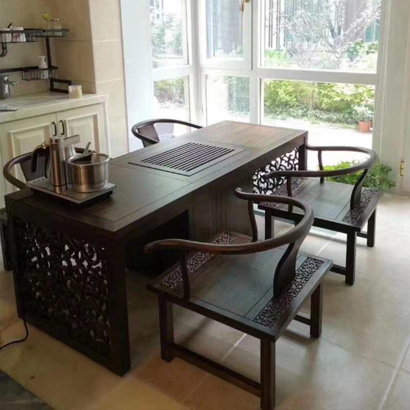 New Chinese-style tea table and chair set, simple North American black walnut wood tea table, modern light luxury office and home tea table