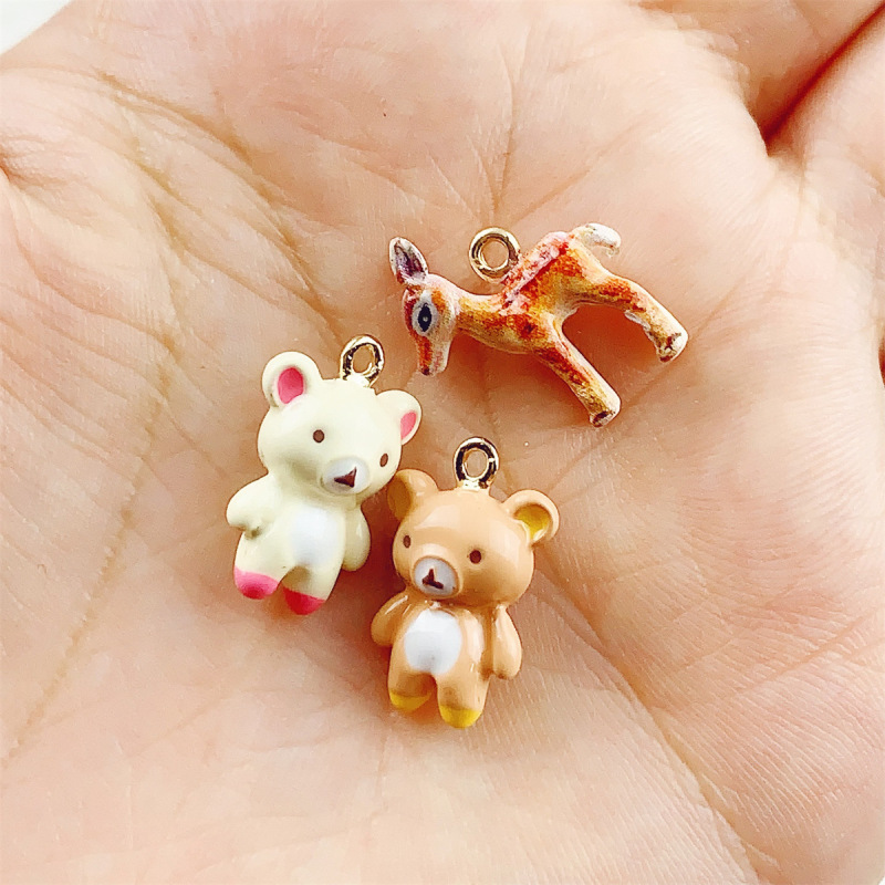 合金滴油立体仿真可爱小熊小鹿吊坠 DIY手工饰品挂件配件材料|undefined