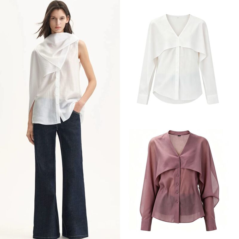 【Rarely Designer Brand】26Ss Misty Finish Multi-Wear Slightly Sheer V-Neck Shirt Top 【Rarely Designer Brand】26Ss Misty Finish Multi-Wear Slightly Sheer V-Neck Shirt Top