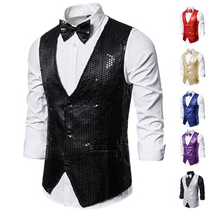 2025 foreign trade European size men's vest sequins performance dress coat nightclub men's host master of ceremonies studio vest