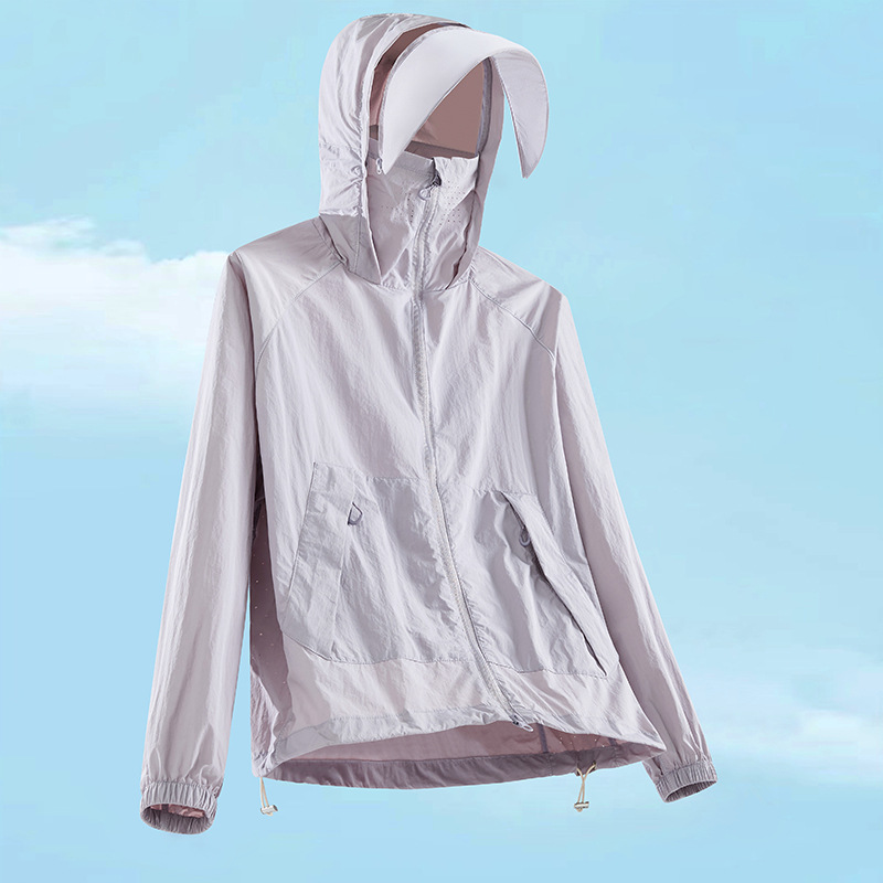 UV-protective ultra-lightweight ice silk breathable hole design couple's outdoor skin jacket with hood, sun protection clothing for men