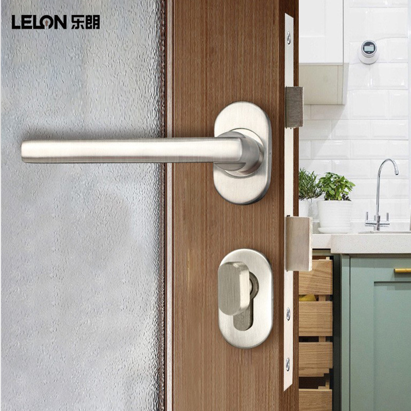 Cerradura de Puerta Batiente de Aleación de Aluminio para Comercio Exterior con Manija Dividida de Acero Inoxidable, Cerradura de Perfil Estrecho, Cerradura de un Solo Punto, Cerradura de Manija de Doble Cara.